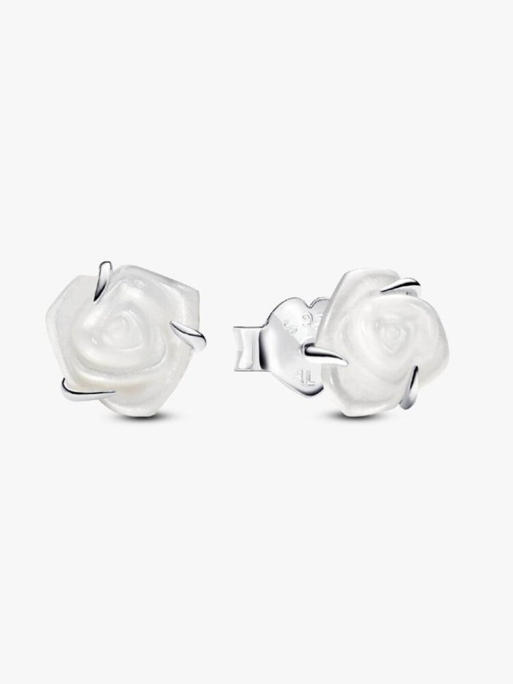 Pandora White Rose in Bloom Stud Earrings